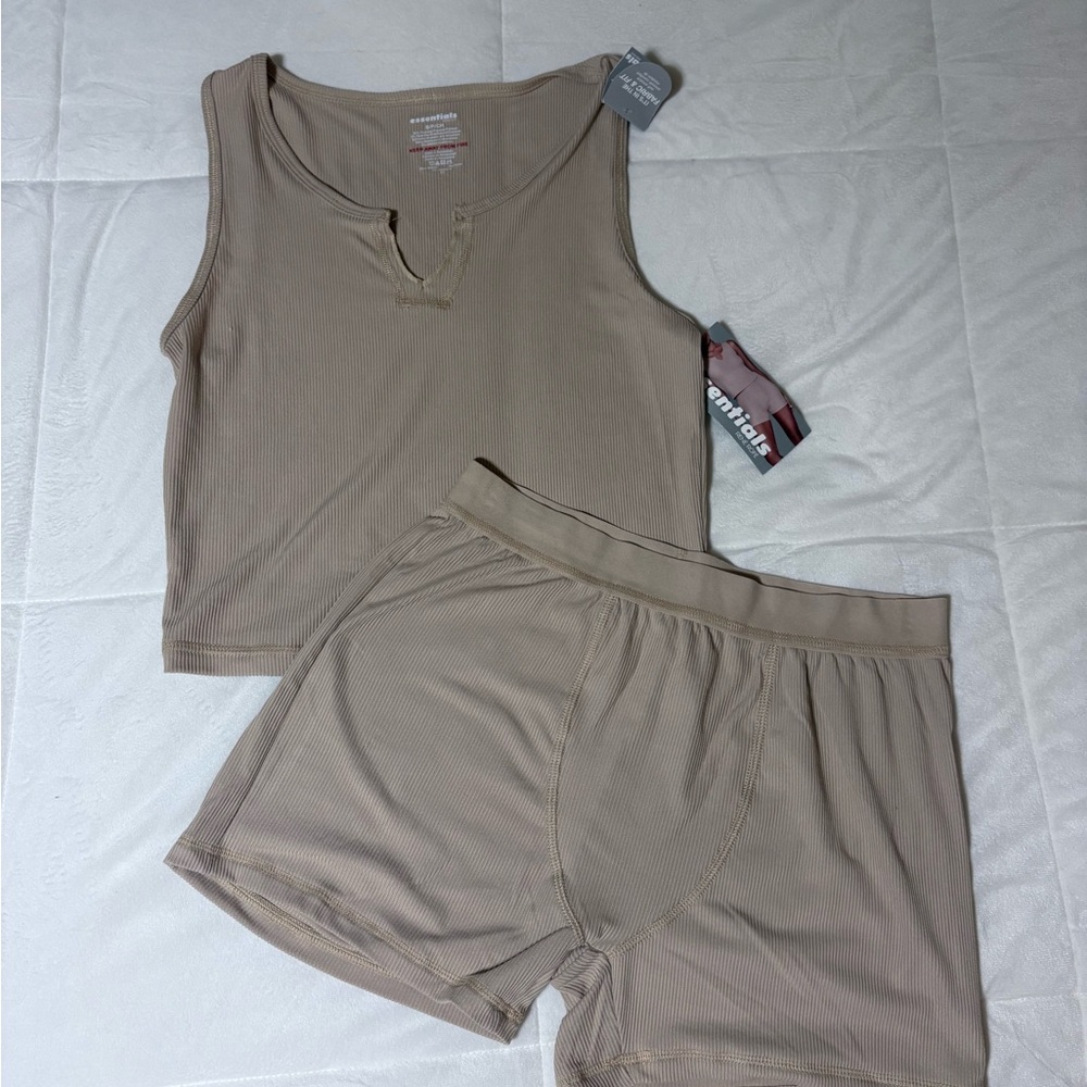 Essentials Tan Pajama Set Soft Stretchy Sleepwear